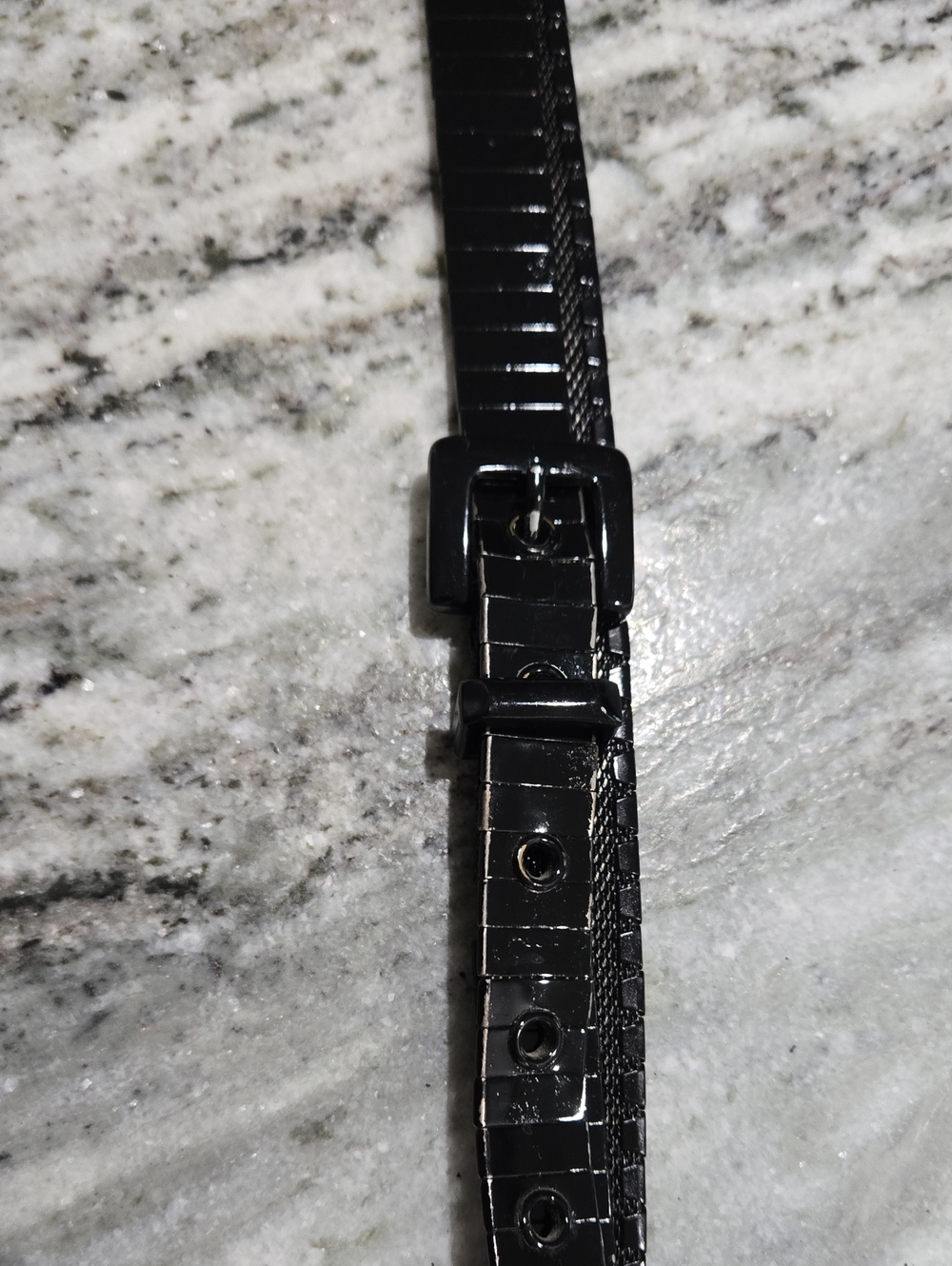 Black Metal Croc-Embossed Patent Belt